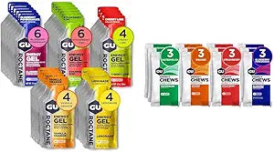 GU Energy Gel and Chews Bundle - Roctane Ultra Endurance Gel (24 Count) and Energy Chews Variety Pack (12 Bags)