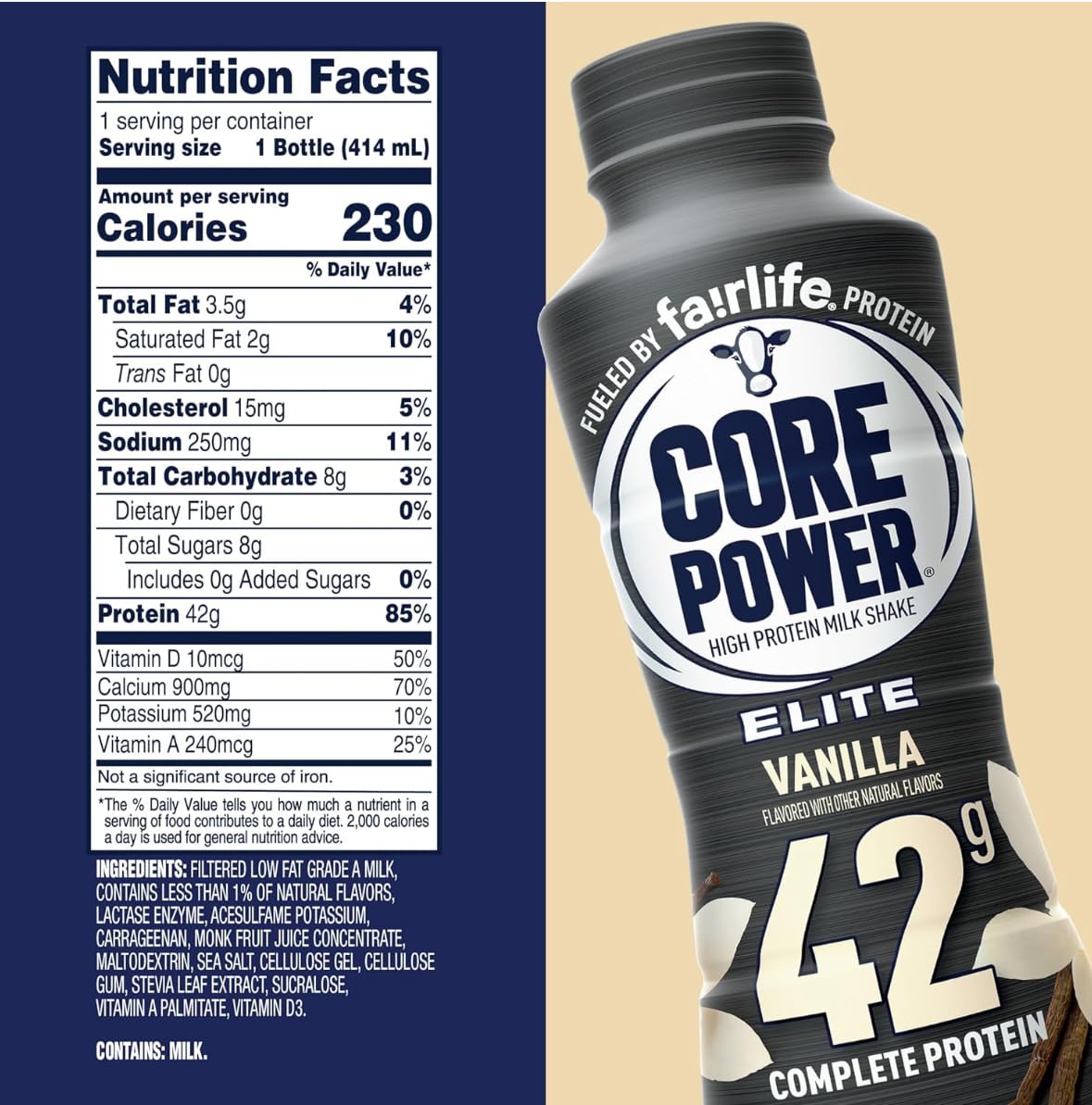FAIRLIFE NUTRITION PLAN Core Power Elite 42g. Protein Shake, Vanilla - Liquid (14 fl. oz, 8 pk.)