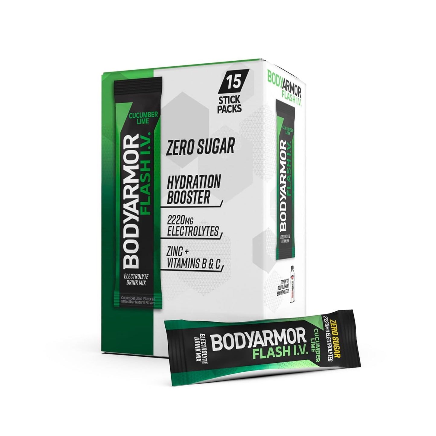 BODYARMOR Flash IV Electrolyte Packets, Zero Sugar Drink Mix, Single Serve Packs, Coconut Water Powder, Hydration for Workout, Travel Essentials, Just Add Sticks to Liquid (15 Count)