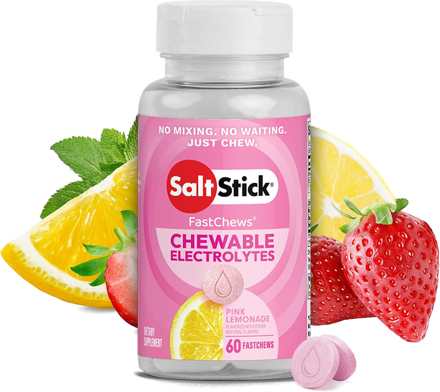 SaltStick FastChews, Chewable Electrolyte Tablets for Quick Rehydration, Muscle Cramp Relief, Sports Recovery & Performance, 60 Tablets, Non-GMO, Vegan & Gluten Free with Race Ready Tube