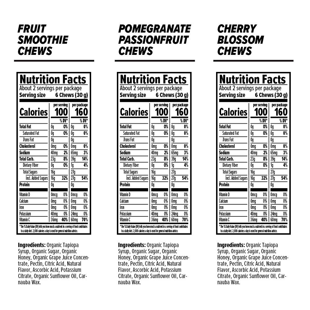 Honey Stinger Organic Energy Chew Variety Pack | 3 Pack Each of Fruit Smoothie, Pomegranate Passionfruit and Cherry Blossom | Gluten Free & Caffeine Free | Sports Nutrition for All Exercises