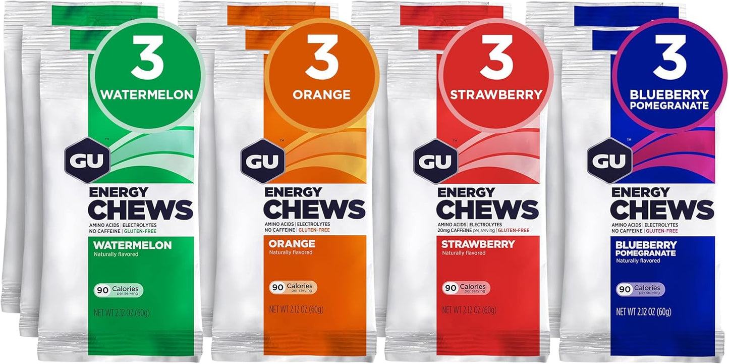 GU Energy Gel and Chews Bundle - Roctane Ultra Endurance Gel (24 Count) and Energy Chews Variety Pack (12 Bags)