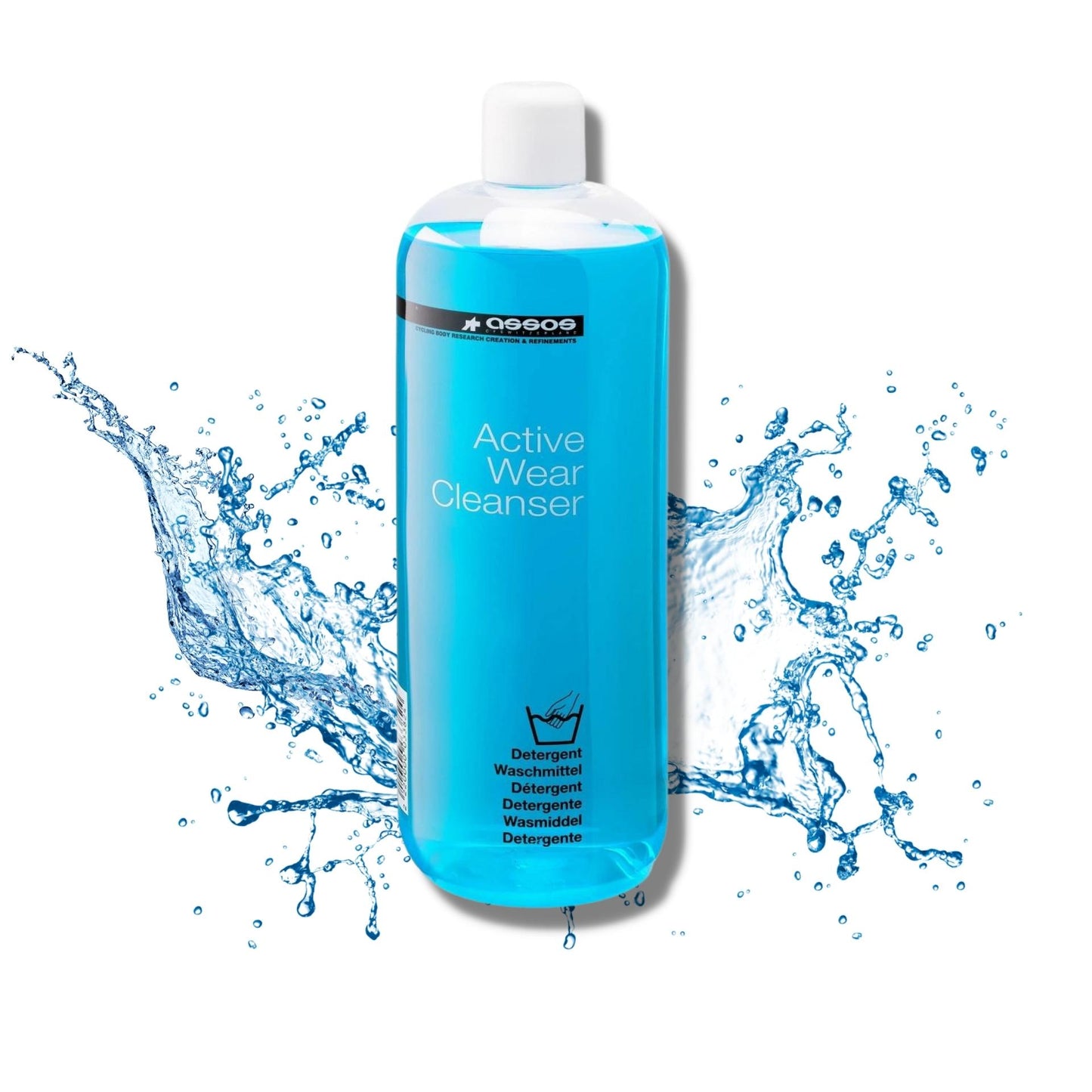 Assos Active Wear Chamois and Clothing Cleanser 300ml bottle, featuring a sleek design for effective fabric care.