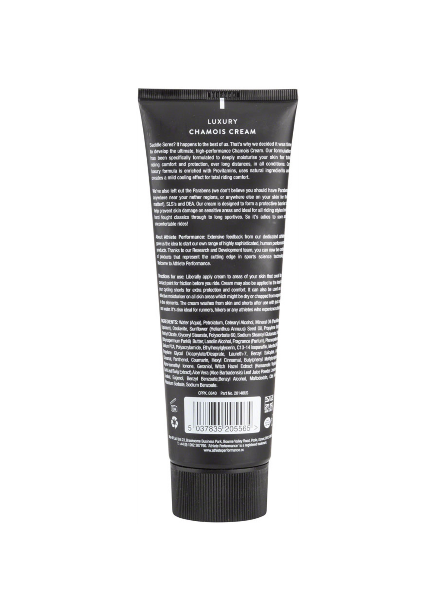 Muc-Off Chamois Cream 250ml tube showing the product packaging and label for skin comfort during cycling or sports activities.