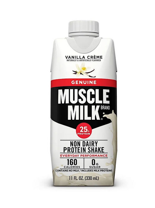 Muscle Milk Neapolitan variety 12 pack for muscle recovery, featuring chocolate, vanilla, and strawberry protein drinks.