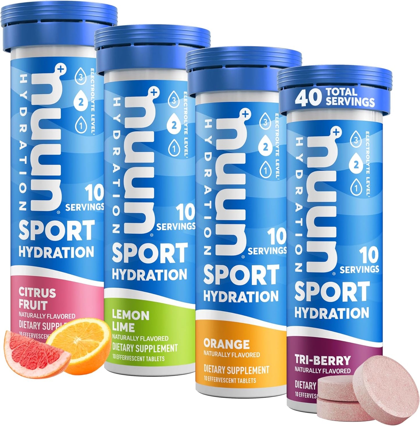 Original Sports Nutrition Energy Gel, 24-Count, Assorted Flavors & Nuun Sport Electrolyte Tablets for Proactive Hydration, Mixed Citrus Berry Flavors, 4 Pack (40 Servings)