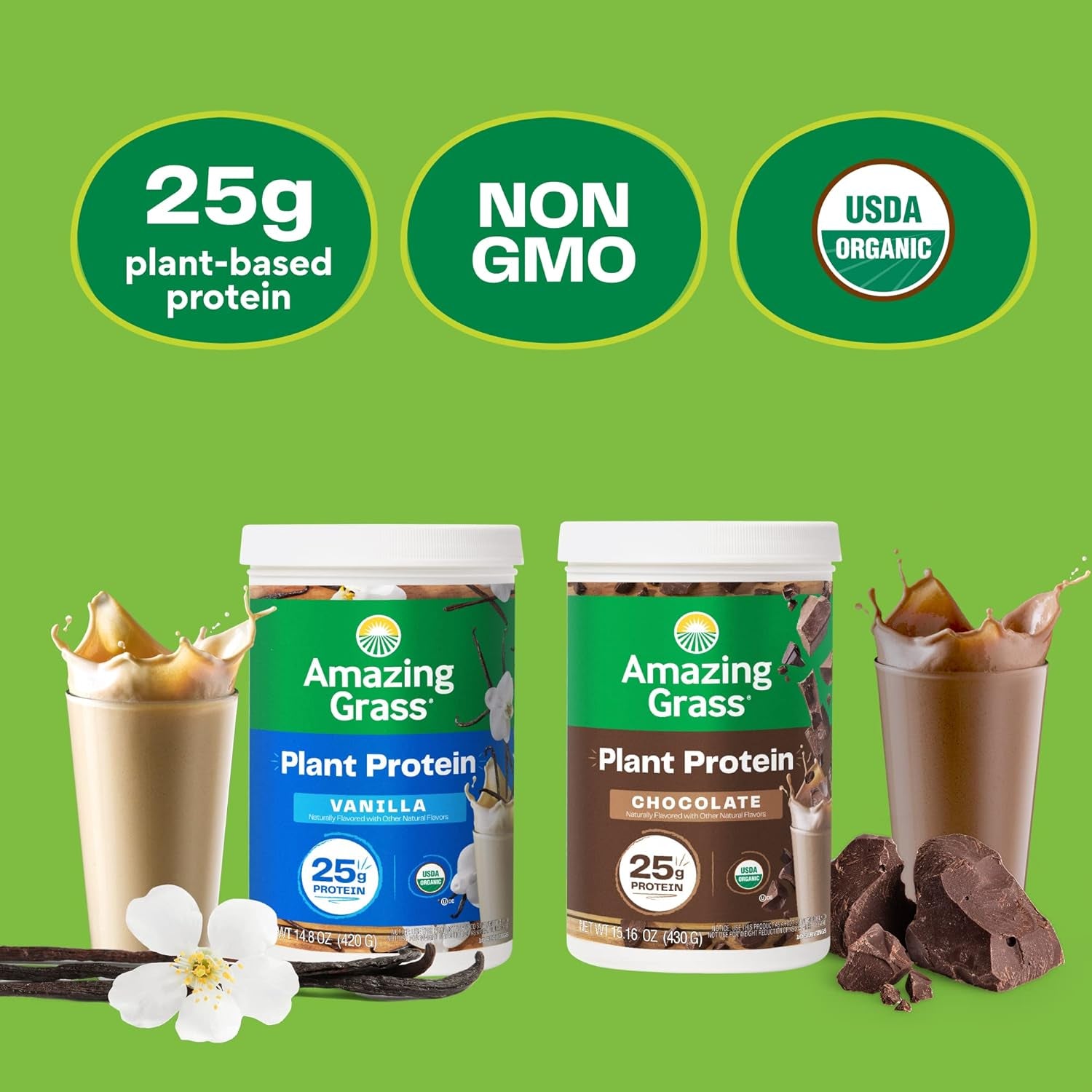 Vegan Protein Powder, Plant Based Organic Blend with 25G of Protein, Dairy, Gluten & Soy Free - Creamy Chocolate (10 Servings)