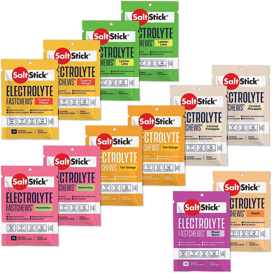 Electrolyte Fastchews Chewable Tablets | 120 Count - Variety Pack | Salt Tablets for Runners and Sports Nutrition, Hydration Tablets, Electrolyte Chews | 12 Packets, 10 Tablets Each