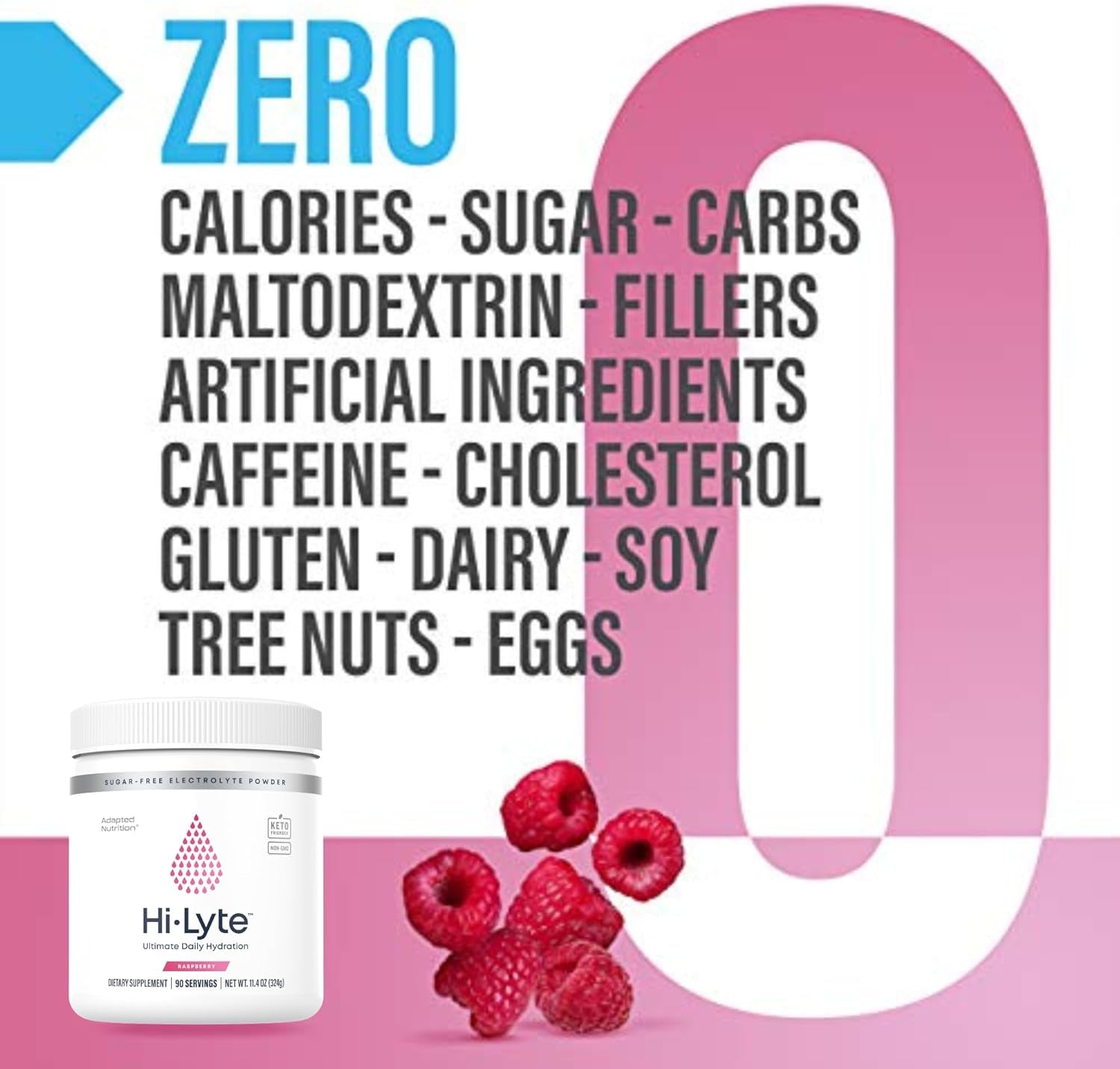 Hi-Lyte Raspberry Electrolyte Powder, Daily Hydration Supplement Drink Mix, 90 Servings | Sugar-Free, 0 Calories, 0 Carbs | No Maltodextrin. Gluten-Free | Supports Keto | Light Refreshing Flavor