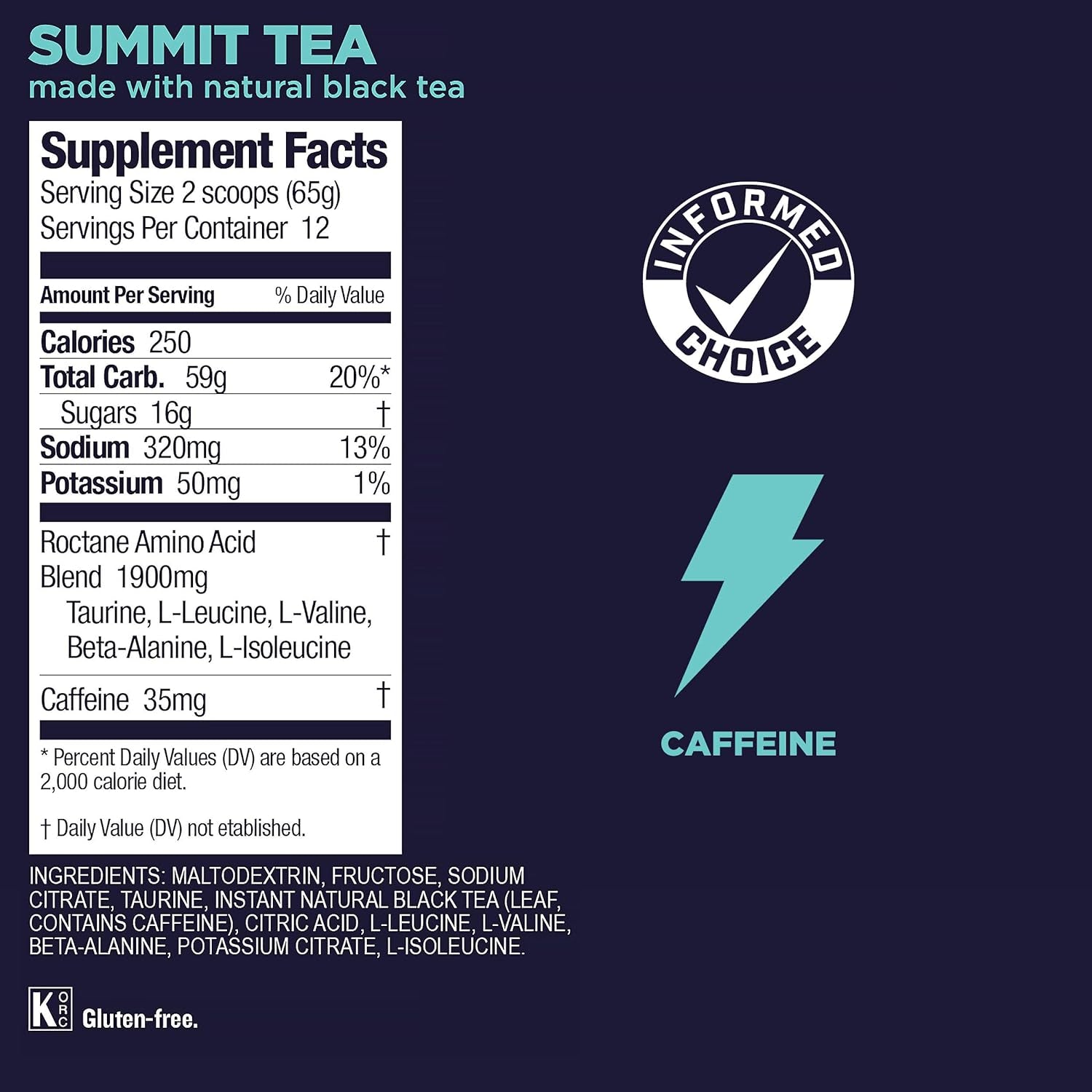 Roctane Ultra Endurance Energy Drink Mix, Vegan, Gluten-Free, Kosher, and Dairy-Free N-The-Go Energy for Any Workout, 1.72-Pound Canister, Summit Tea