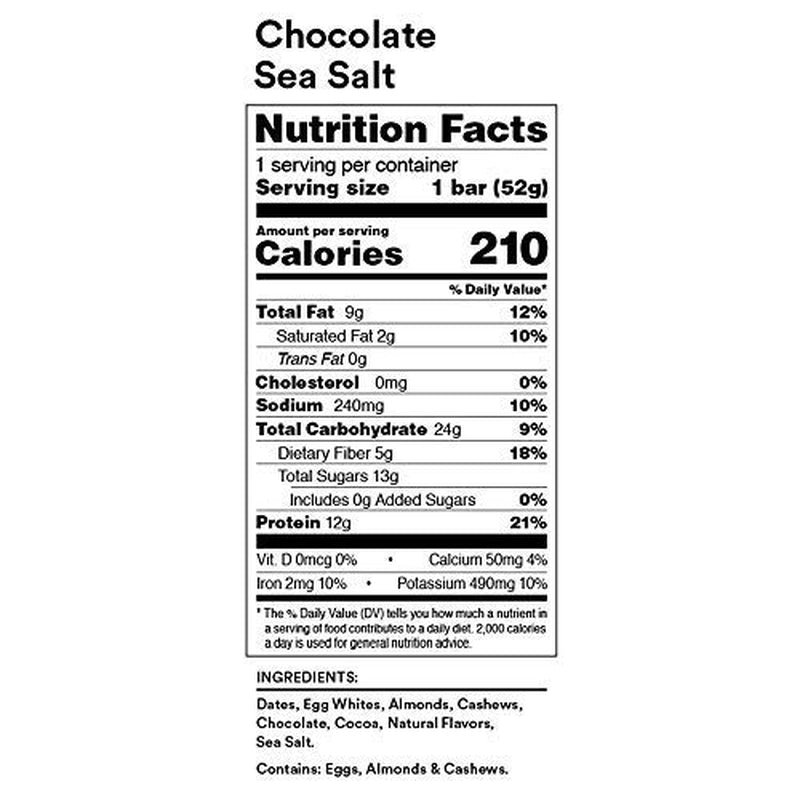 Protein Bars, Protein Snack, Snack Bars, Chocolate Sea Salt, 22Oz Box (12 Bars)