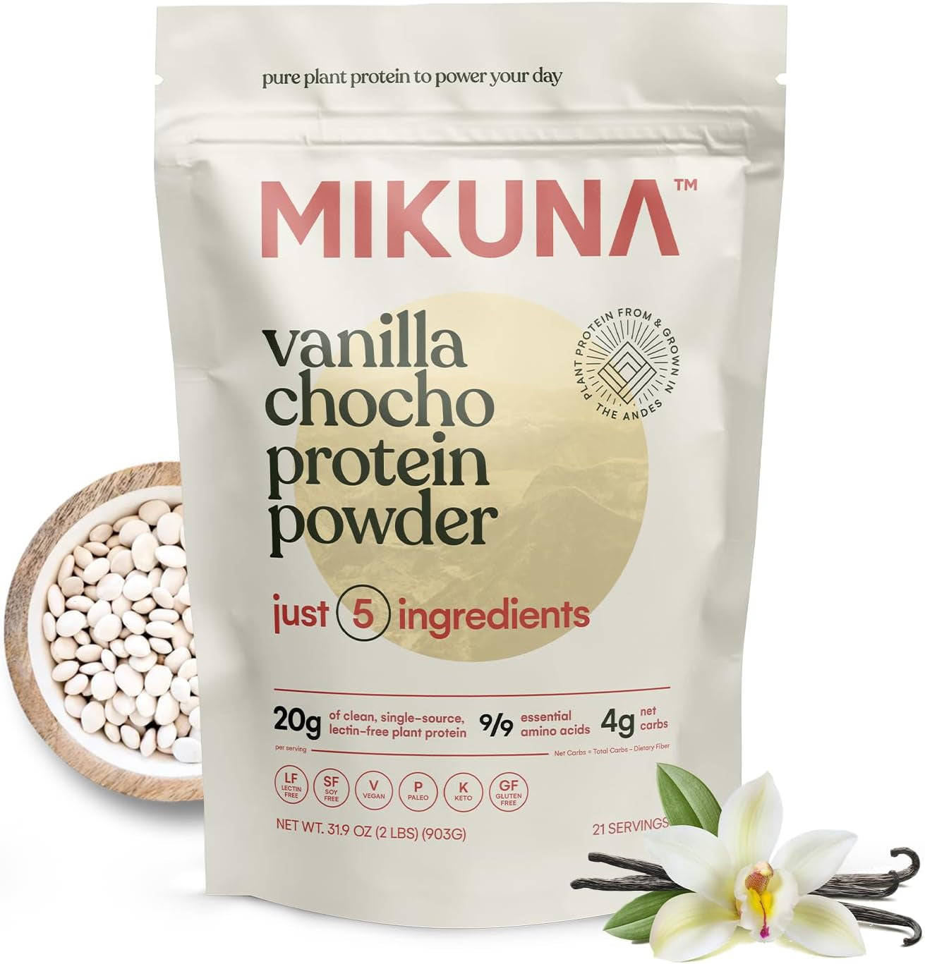 Vegan Protein Powder (Vanilla, 21 Servings) - Plant Based Chocho Superfood Protein - Dairy Free Protein Powder Packed with Vitamins, Minerals & Fiber - Gluten, Keto & Lectin-Free