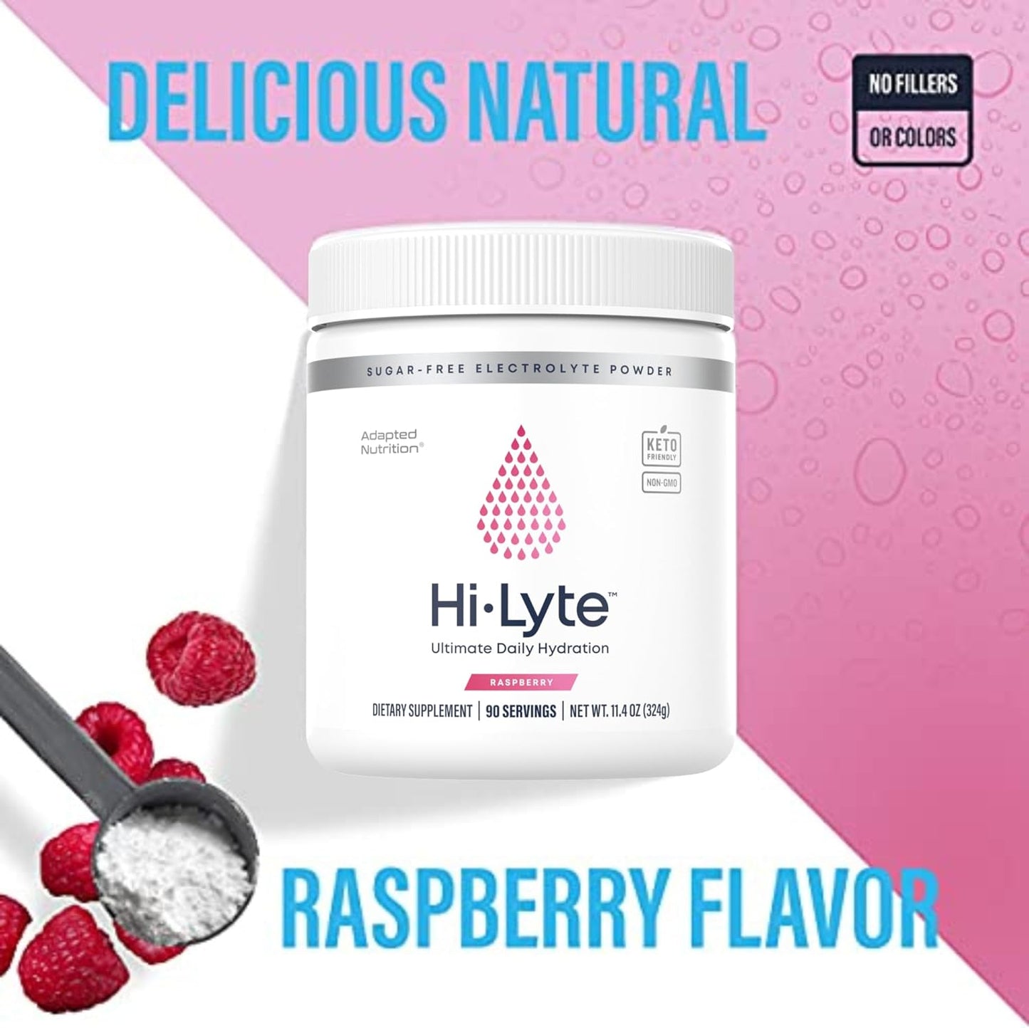 Hi-Lyte Raspberry Electrolyte Powder, Daily Hydration Supplement Drink Mix, 90 Servings | Sugar-Free, 0 Calories, 0 Carbs | No Maltodextrin. Gluten-Free | Supports Keto | Light Refreshing Flavor