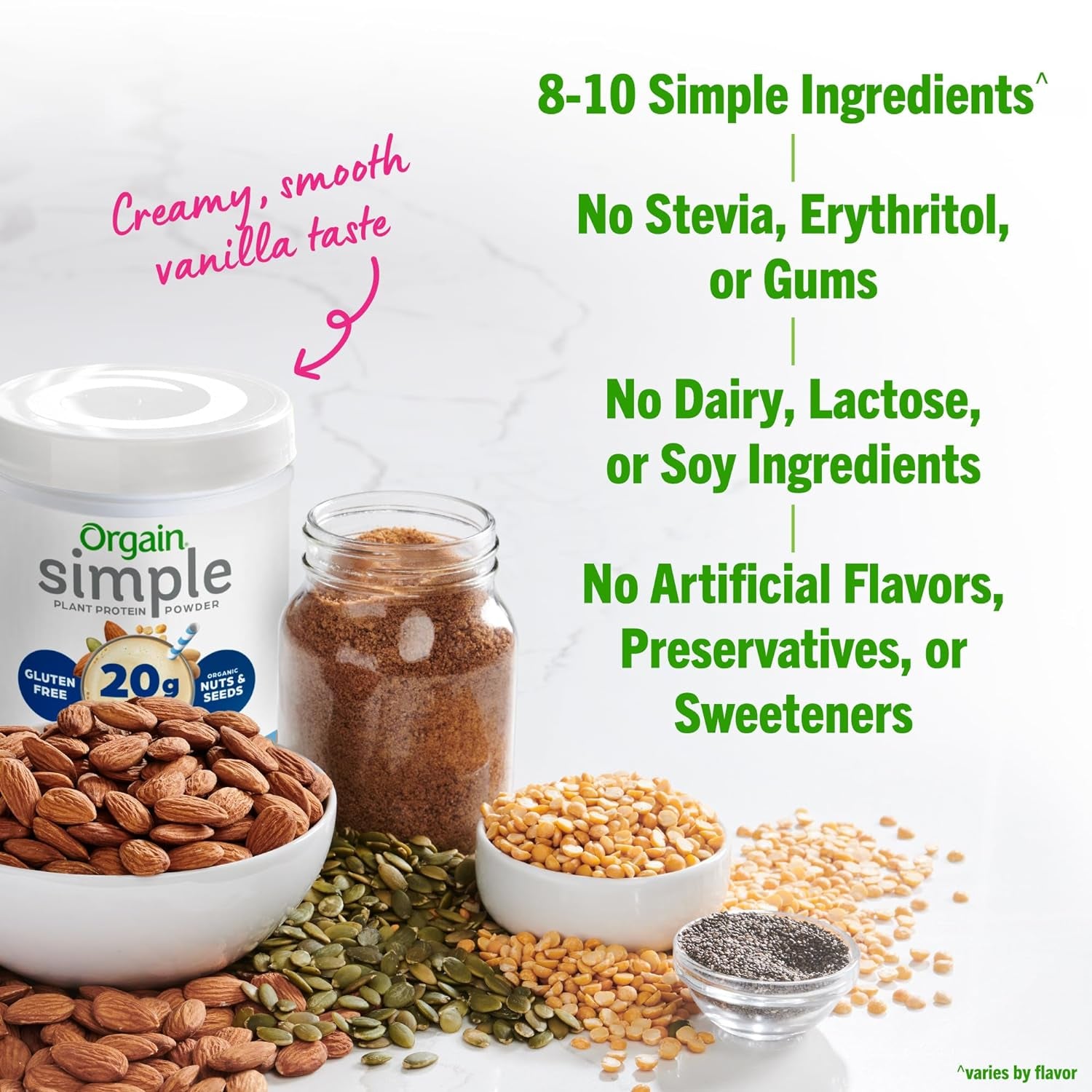 Organic Simple Vegan Protein Powder, Vanilla - 20G Plant Based Protein, Made with Fewer Ingredients, No Stevia or Artificial Sweeteners, Gluten Free, Dairy Free, Soy Free - 1.25Lb