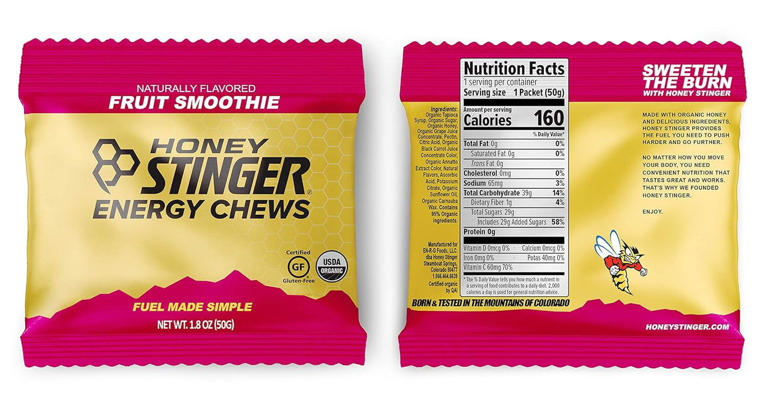 Organic Energy Chews – Variety Pack with Sticker – 8 Count – Chewy Gummy Energy Source for Any Activity - Pink Lemonade, Fruit Smoothie, Pomegranate Passionfruit & Cherry Blossom