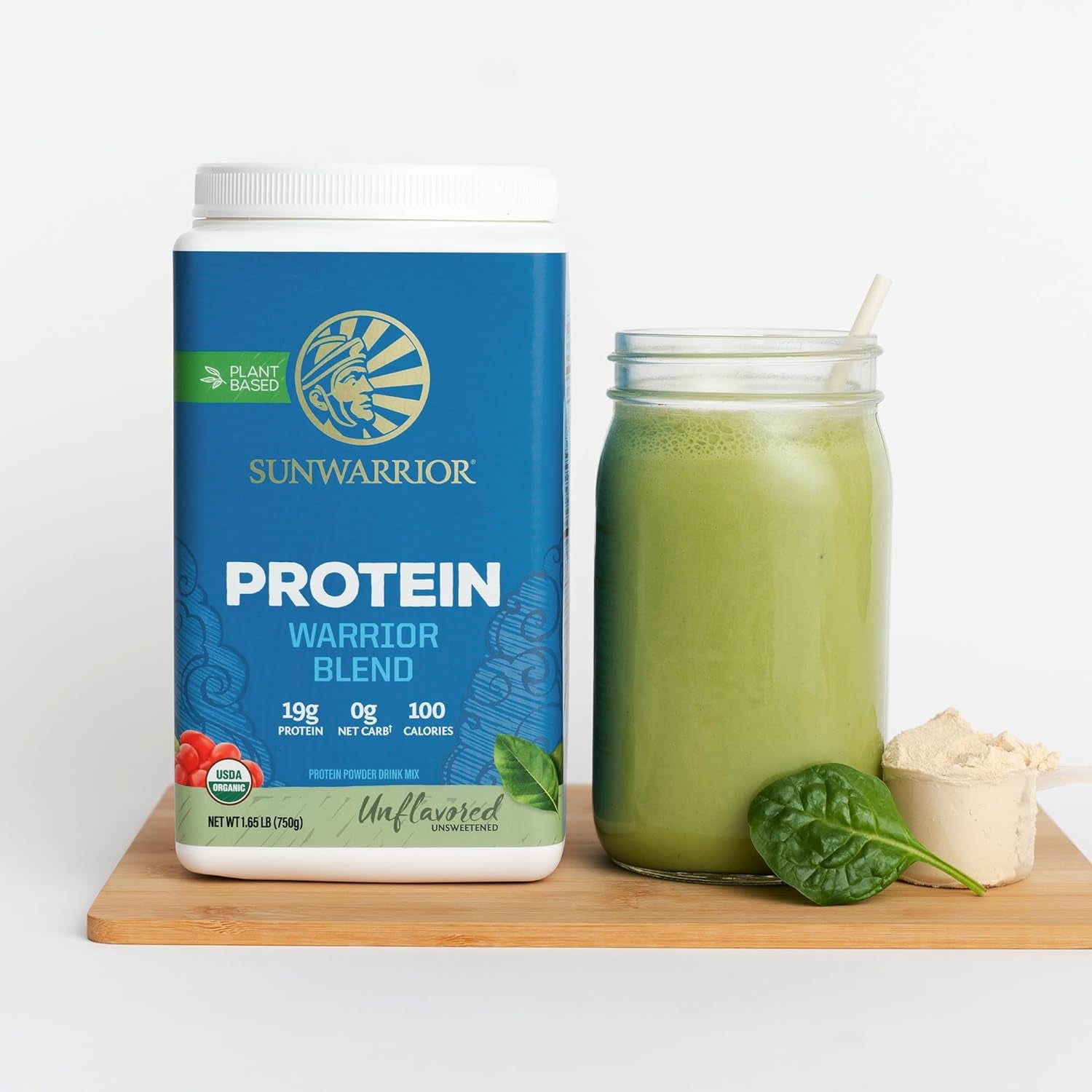 Vegan Organic Protein Powder Plant-Based | BCAA Amino Acids Hemp Seed Soy Free Dairy Free Gluten Free Synthetic Free NON-GMO | Unflavored 30 Servings | Warrior Blend by