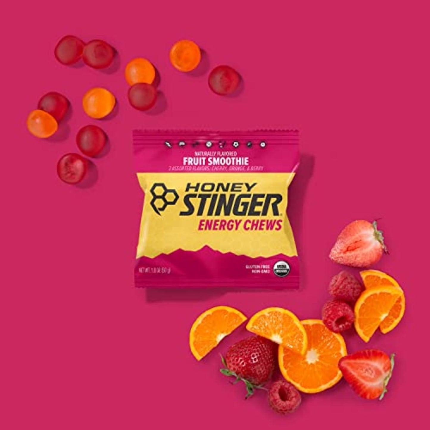 Organic Fruit Smoothie Energy Chew | Gluten Free & Caffeine Free | for Exercise, Running and Performance | Sports Nutrition for Home & Gym, Pre and Mid Workout | 12 Pack, 21.6 Ounce