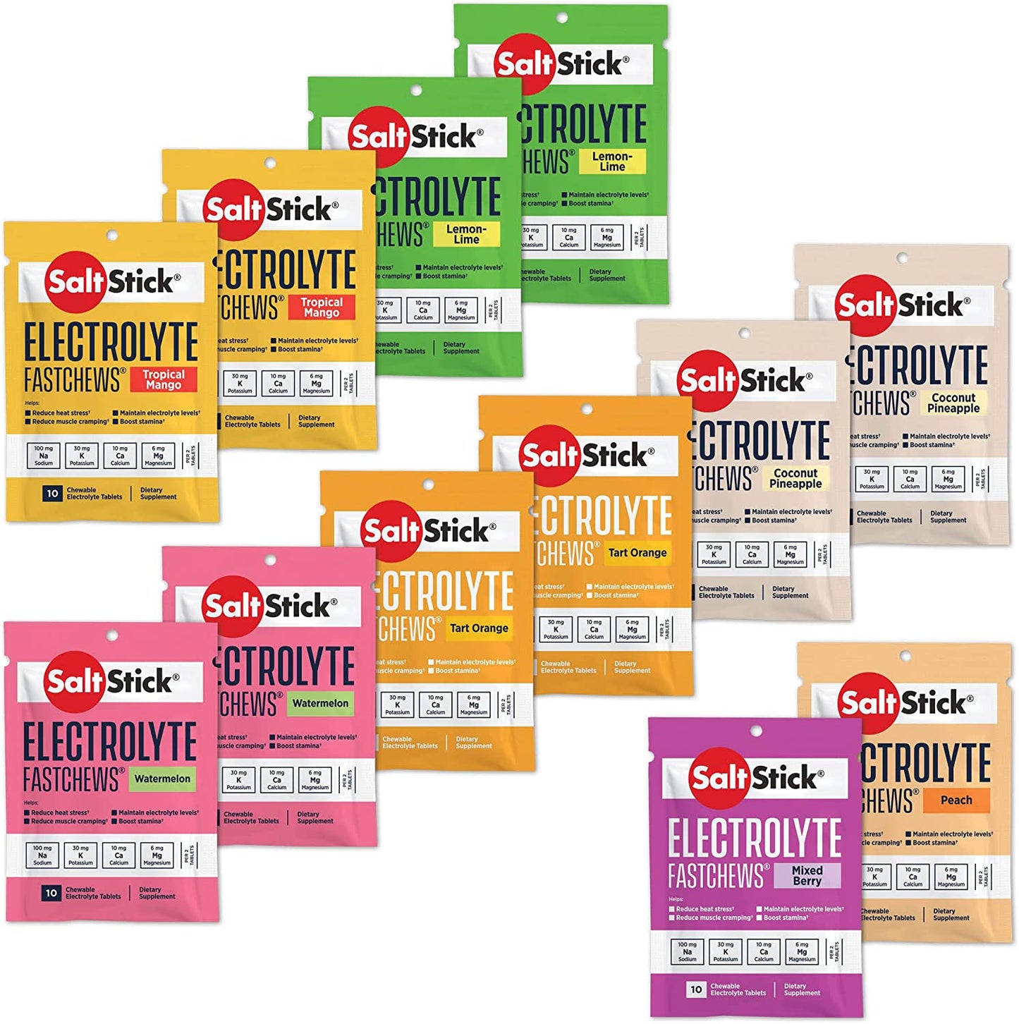 SaltStick FastChews, Electrolyte Tablets for Quick Rehydration, Muscle Cramp Relief, Sports Recovery & Performance, 12 Packets of 10 Tablets, Variety Pack