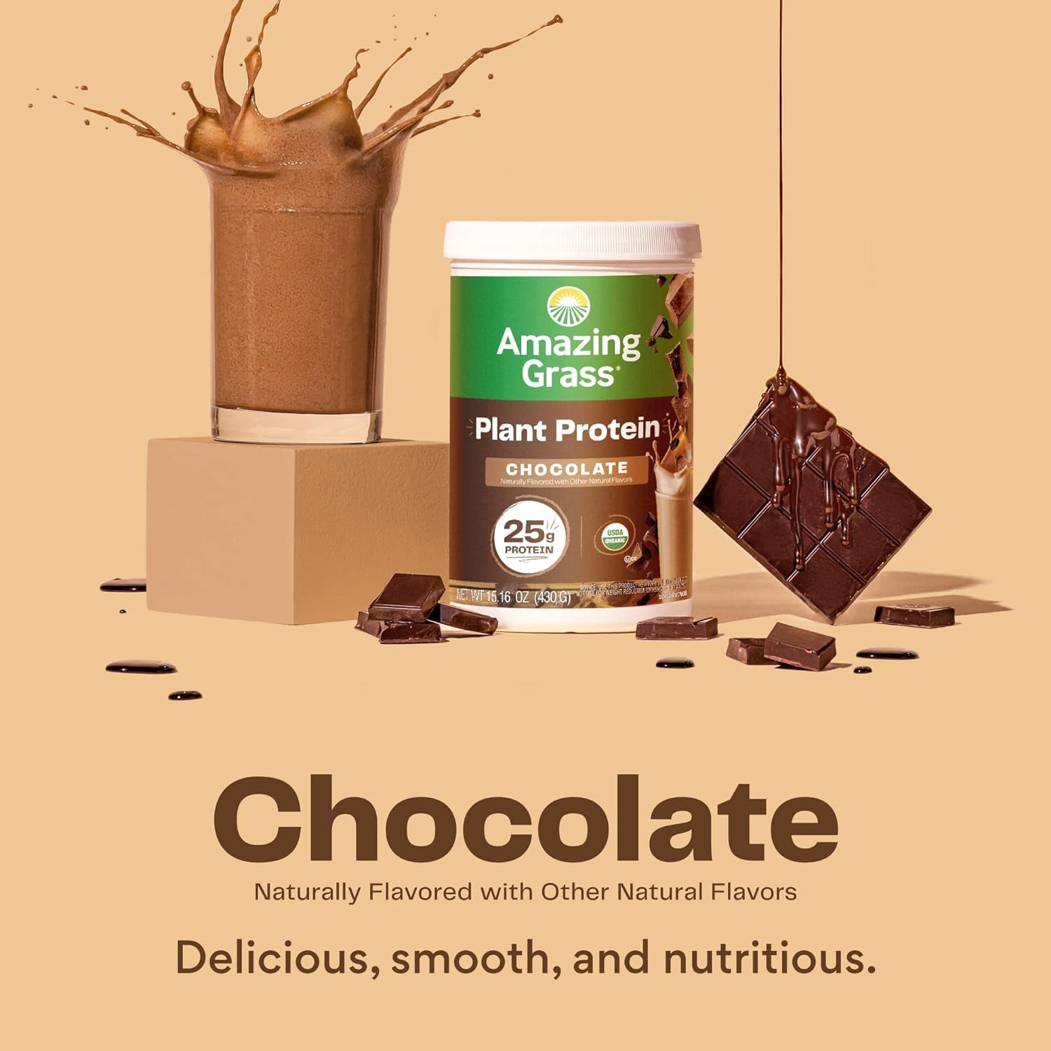 Vegan Protein Powder, Plant Based Organic Blend with 25G of Protein, Dairy, Gluten & Soy Free - Creamy Chocolate (10 Servings)
