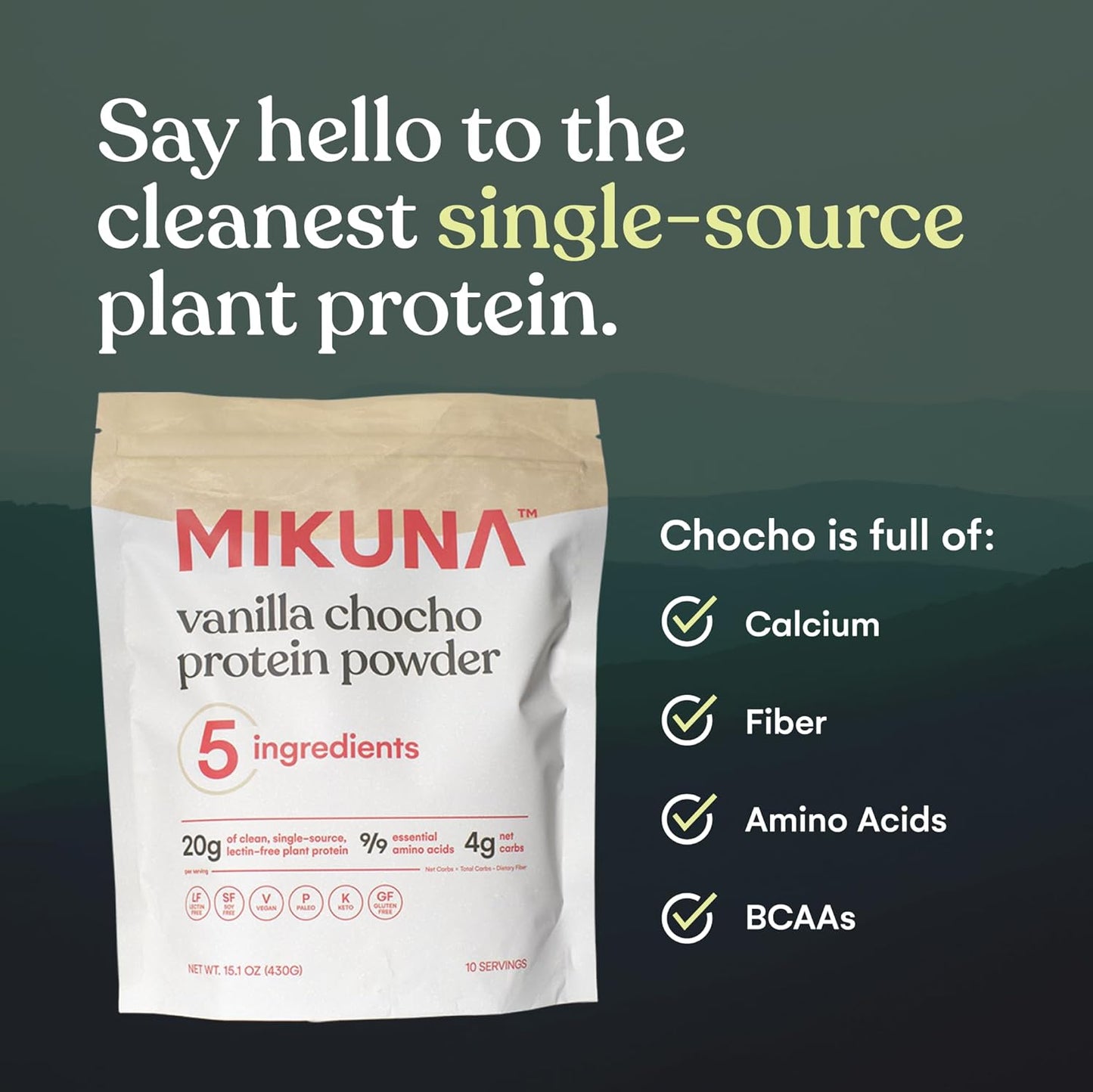 Vegan Protein Powder (Vanilla, 10 Servings) - Plant Based Chocho Superfood Protein - Dairy Free Protein Powder Packed with Vitamins, Minerals & Fiber - Gluten, Keto & Lectin-Free