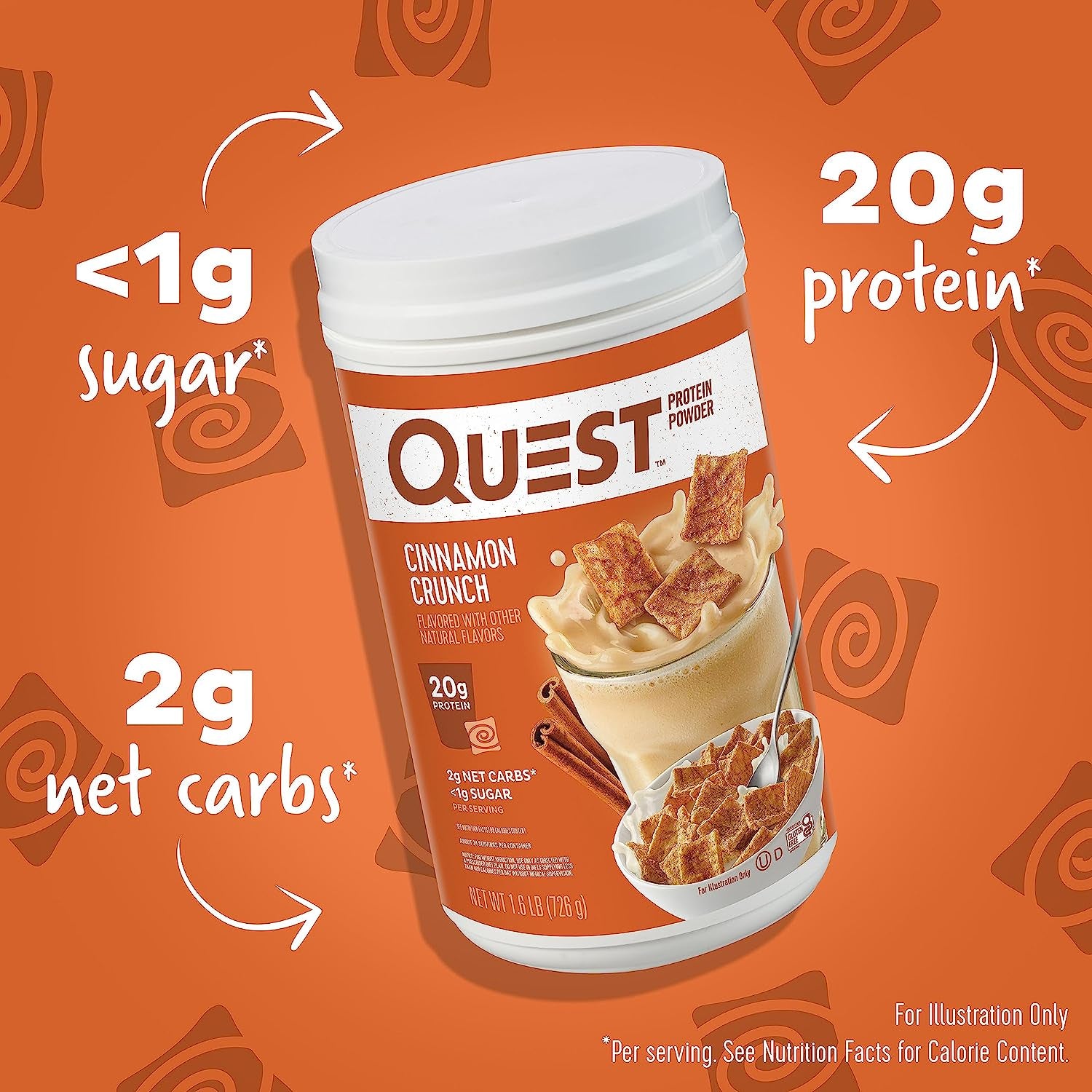 Cinnamon Crunch Protein Powder, 20G Protein, 2G Net Carb, 1G Sugar, Low Carb, Gluten Free, 1.6 Pound, 24 Servings