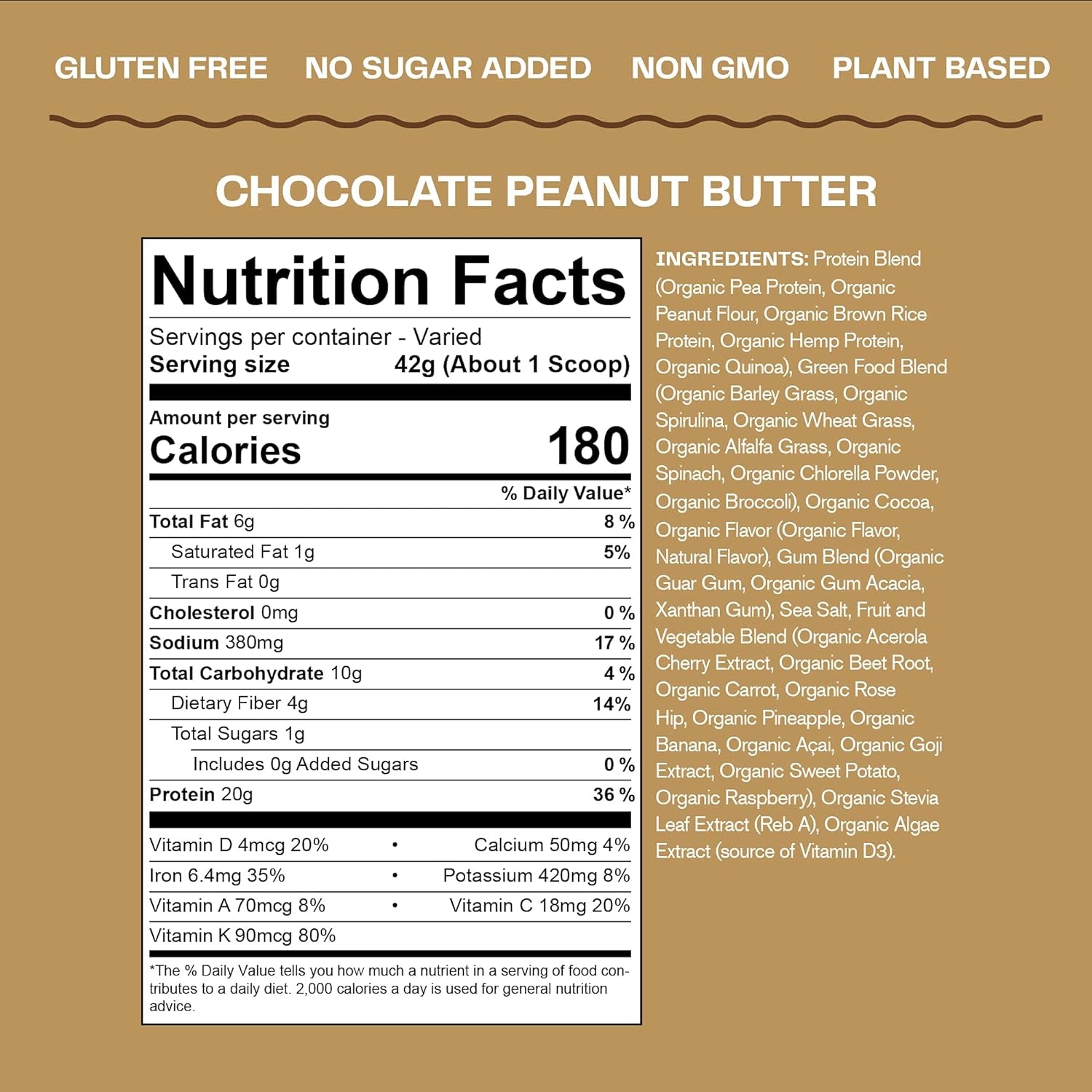 Organic Plant Protein Blend: Vegan Protein Powder, New Protein Superfood Formula, All-In-One Nutrition Shake with Beet Root, Chocolate Peanut Butter, 10 Servings, 14.8 Ounce (Pack of 1)