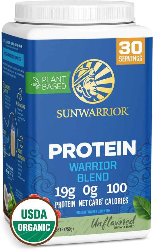 Vegan Organic Protein Powder Plant-Based | BCAA Amino Acids Hemp Seed Soy Free Dairy Free Gluten Free Synthetic Free NON-GMO | Unflavored 30 Servings | Warrior Blend by