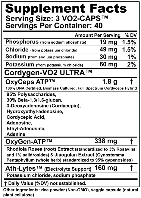 Millennium Sport Technologies Cordygen VO2 ULTRA 240 Vcaps BSCG Certified Drug Free