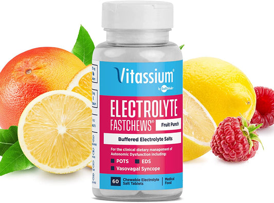 Vitassium FastChews with Electrolytes for Sodium & Potassium Replenishment, Bottle of 60 FastChews Tablets, Fruit Punch