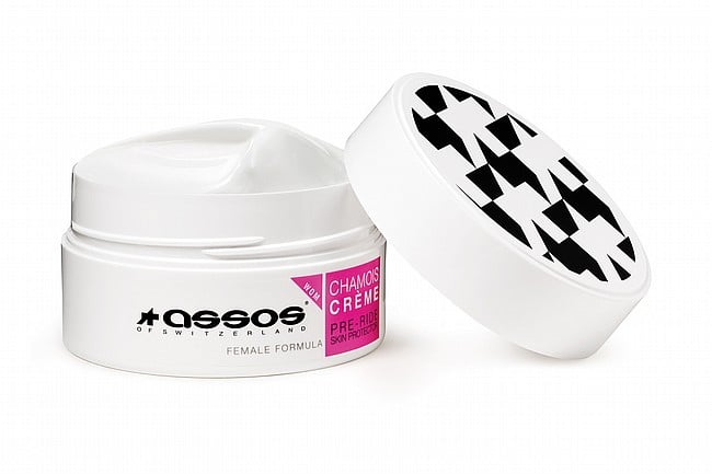 Assos Skin Care Women's Chamois Crème in 200ml tube, smooth cream for skin comfort during cycling or athletic activities.