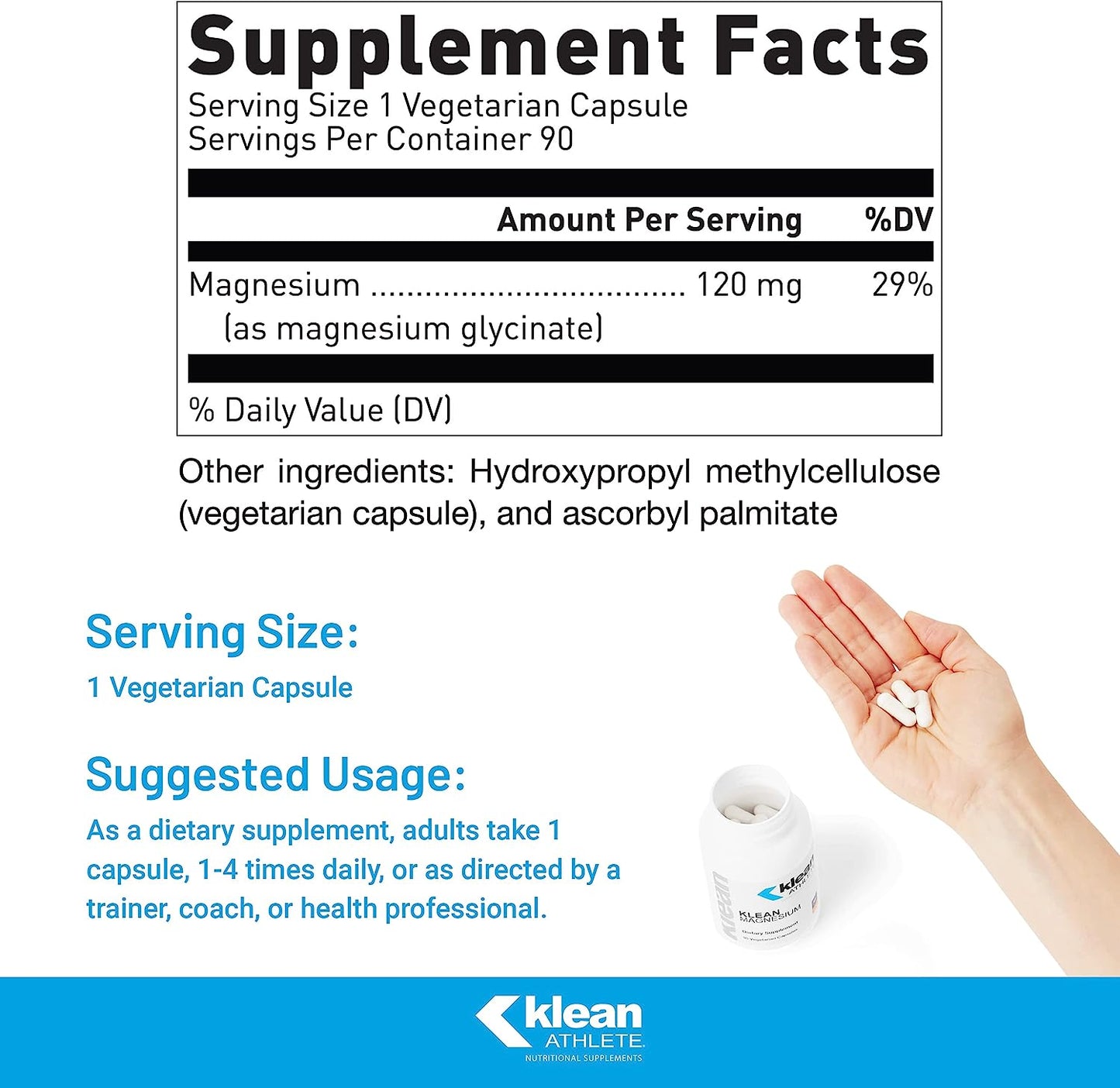 Klean Magnesium | Supports Ability to Produce and Utilize Energy (ATP), Contract and Relax Muscles and Improves Recovery Time* | NSF Certified for Sport | 90 Vegetarian Capsules