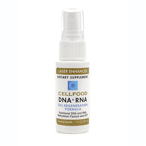 Cellfood DNA RNA Cell Regeneration Formula bottle with label, featuring clear view of the product for enhanced cell health.