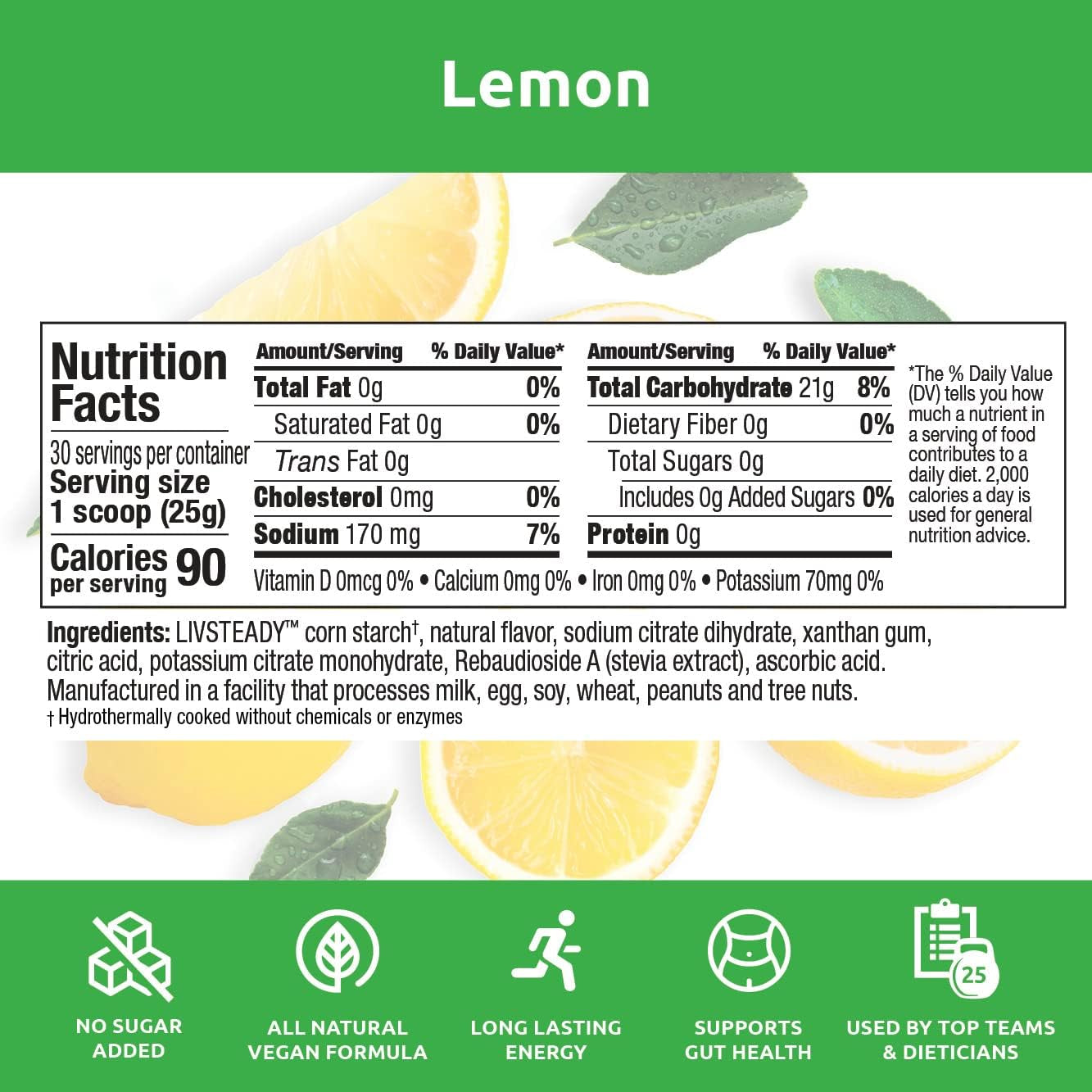 Energy Powder, Lemon, Keto, Sugar-Free Pre & Post Workout for Men & Women, Non-Gmo, Vegan, Gluten-Free, Great for Runners, Gym-Goers and High Performance Athletes | 30 Servings (26.5 Ounces)