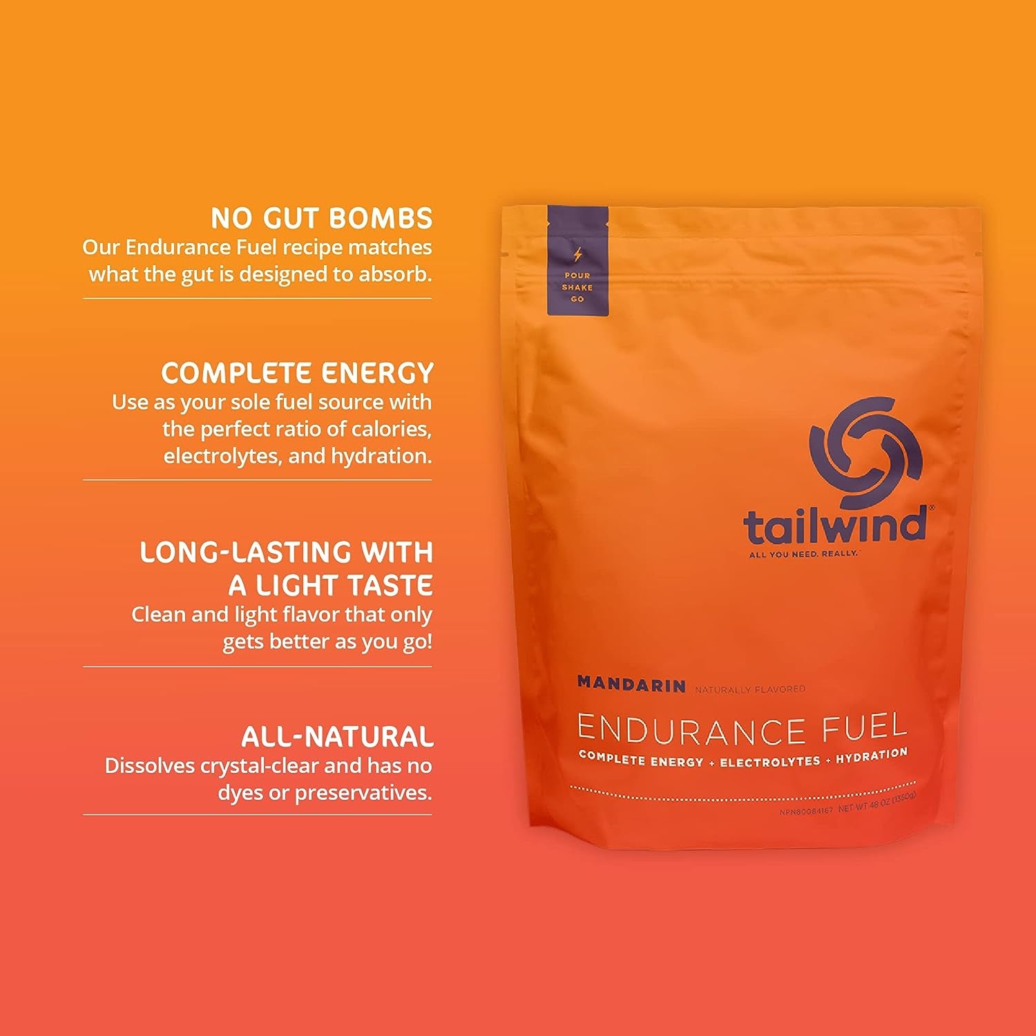 Endurance Fuel Mandarin Orange 50 Servings, Hydration Drink Mix with Electrolytes and Calories, Non-Gmo, Free of Soy, Dairy, and Gluten, Vegan Friendly