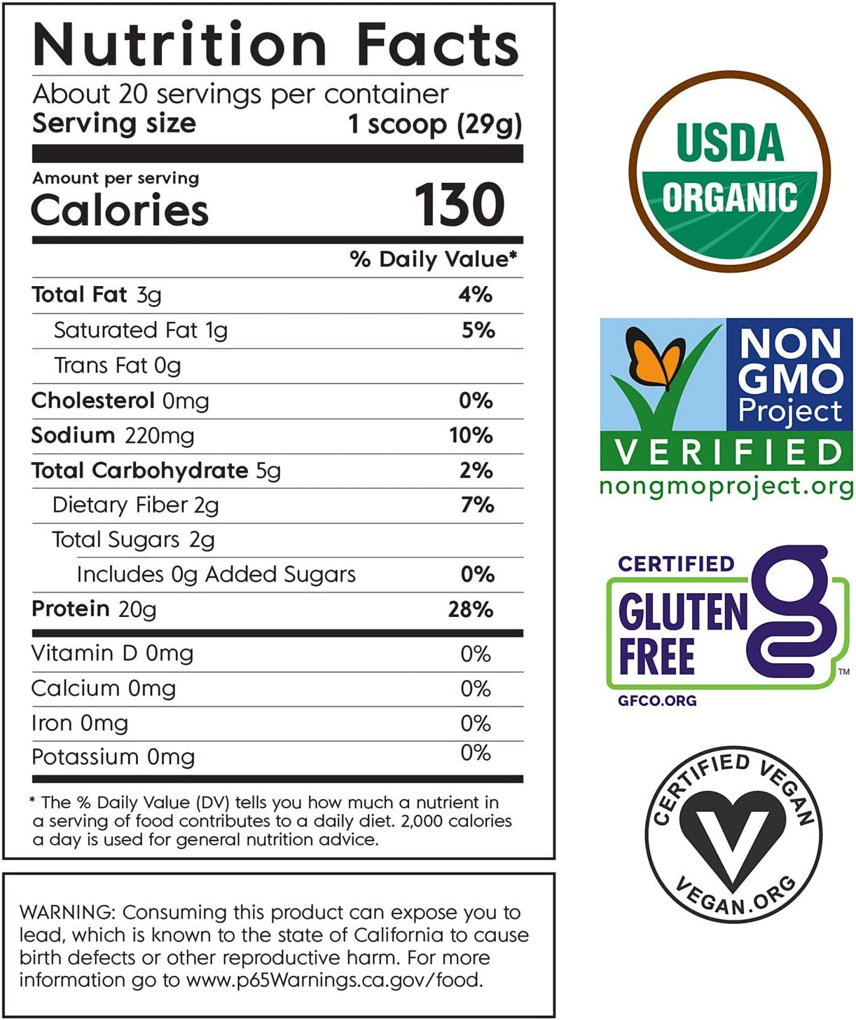 Organic Vegan Protein Powder, Organic Pea Protein Powder, Vegan, Non GMO, Gluten/Diary Free, Vanilla, 20.9Oz (1Pk, 20 Servings)