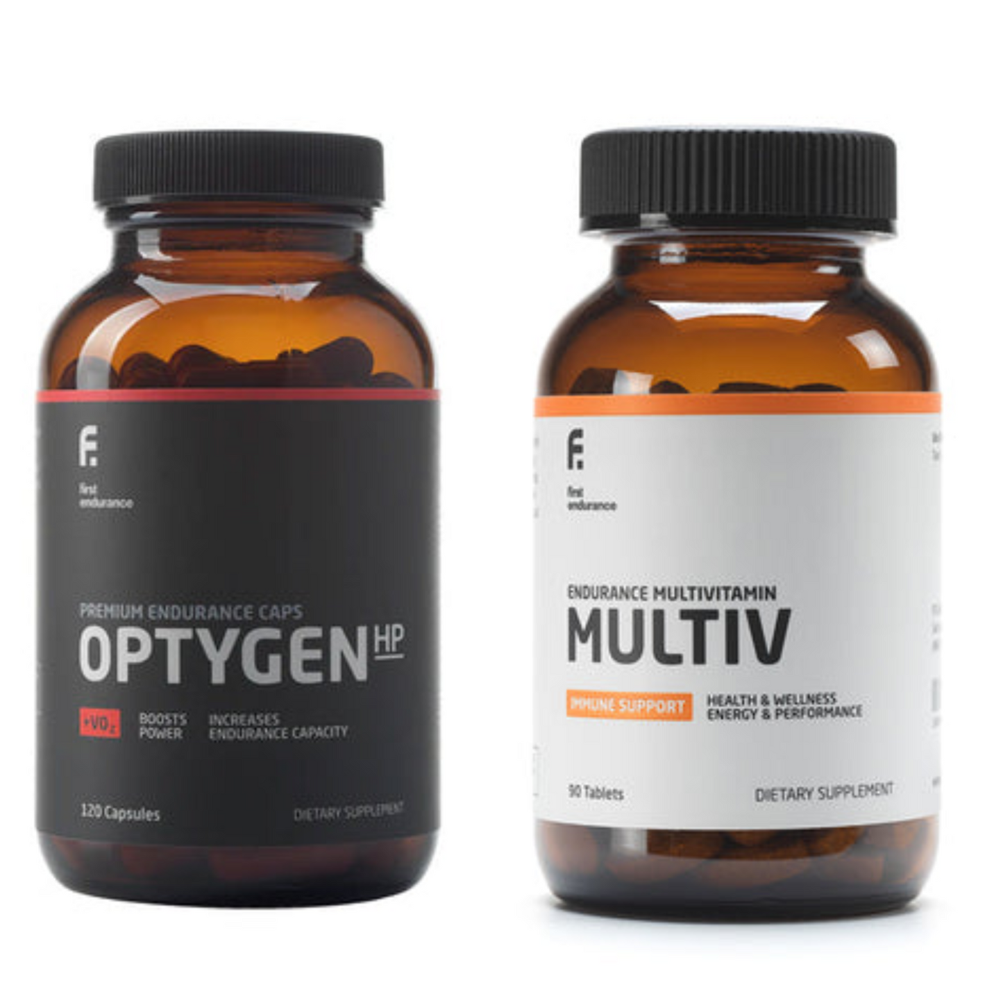 First Endurance Optygen HP MultiV Combo Pack featuring colorful supplement bottles on a white background.