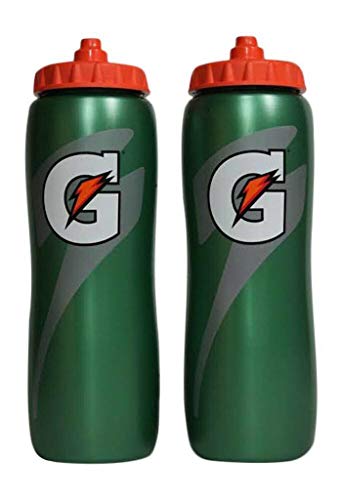 Two Gatorade 32oz premium sports water squeeze bottles for cycling, featuring durable plastic design in a twin pack.