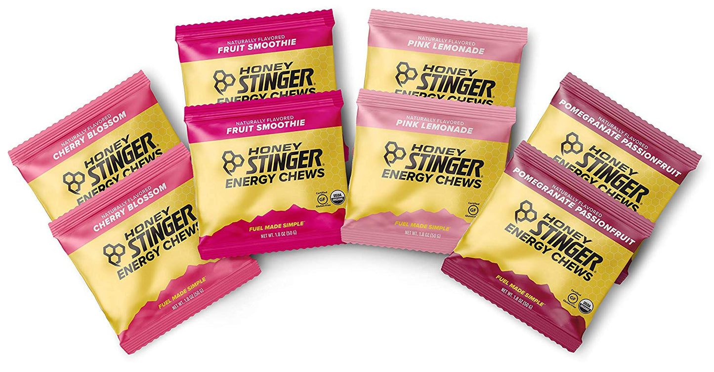 Honey Stinger Organic Energy Chews in cherry blossom flavor, 1.8 oz packs, sports nutrition, pack of 12, ready to build your own box.