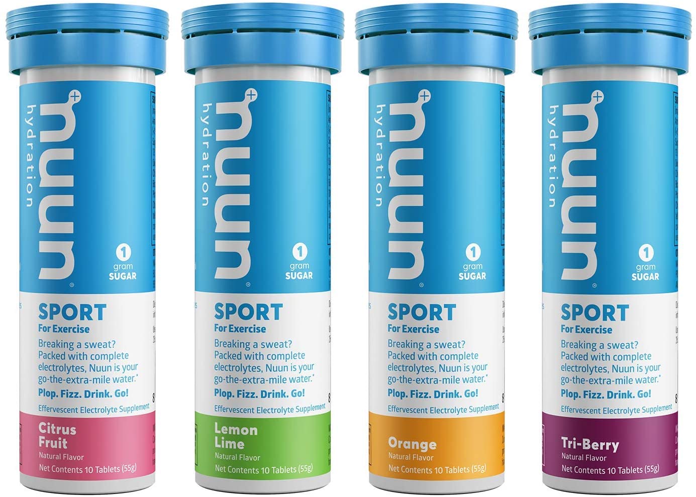 Nuun Sport electrolyte drink tablets in Citrus Berry flavor, 4 tubes with 40 servings, designed for hydration and energy.