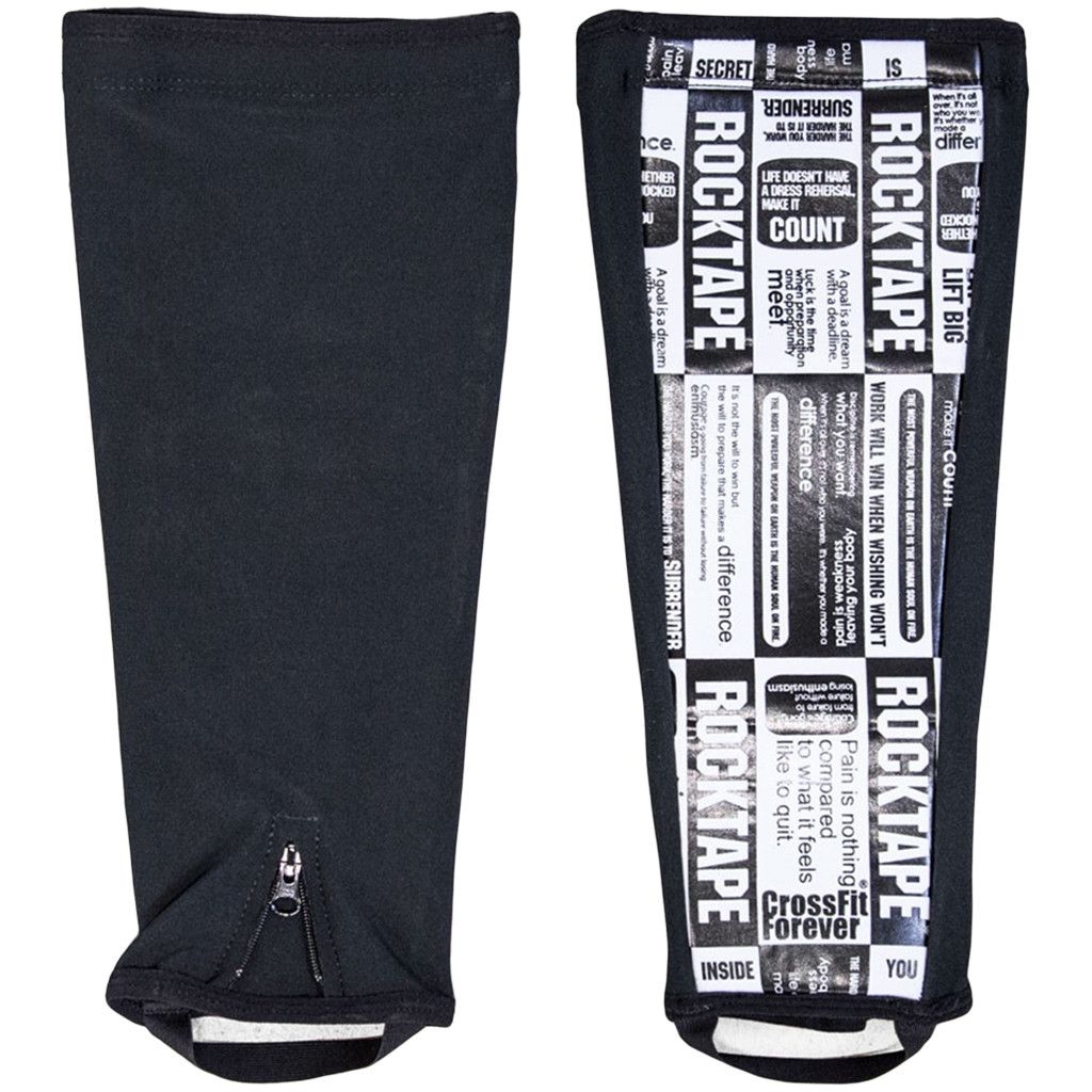 RockTape Shin Skins II compression sleeves in black, designed to support and stabilize shins during athletic activities.