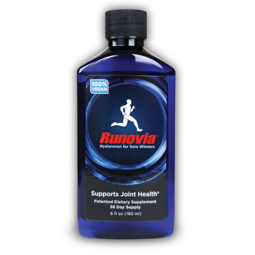Baxyl 6oz liquid joint supplement by Cogent Solutions, formerly Runovia, with a clear bottle and label showing product details.