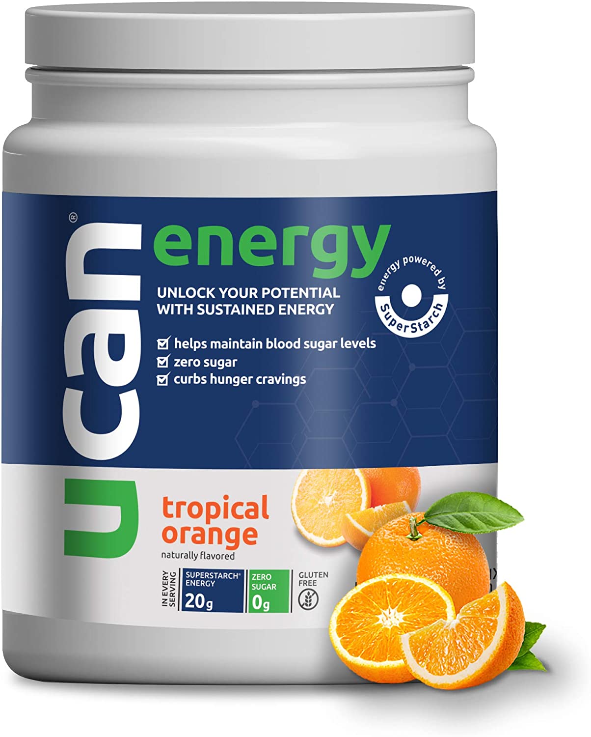 UCAN Energy Powder lemon flavor, a vegan, no-sugar energy drink supplement for pre and post-workout, gluten-free and keto friendly.
