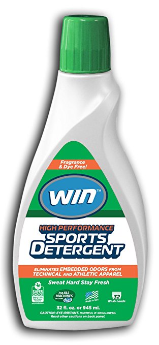 WIN Detergent bottle with a bright label, showcasing liquid detergent for effective laundry cleaning.