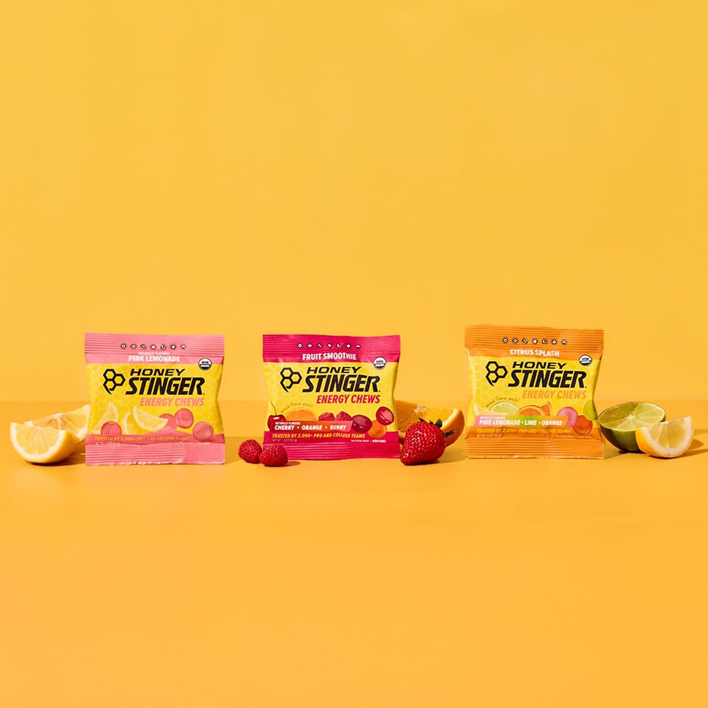 Honey Stinger Organic Energy Chew Variety Pack of 12, 4 Pack Each of Fruit Smoothie, Citrus Splash and Pink Lemonade, Gluten Free & Caffeine Free, Energy Chews for Exercise, Endurance and Performance