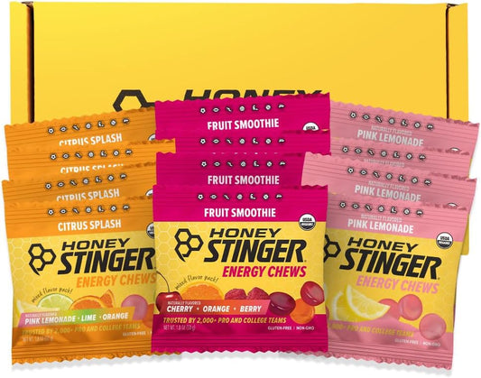 Honey Stinger Organic Energy Chew Variety Pack of 12, 4 Pack Each of Fruit Smoothie, Citrus Splash and Pink Lemonade, Gluten Free & Caffeine Free, Energy Chews for Exercise, Endurance and Performance