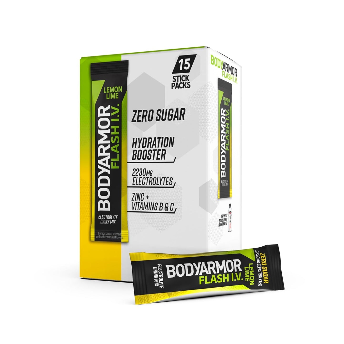 BODYARMOR Flash IV Electrolyte Packets, Zero Sugar Drink Mix, Single Serve Packs, Coconut Water Powder, Hydration for Workout, Travel Essentials, Just Add Sticks to Liquid (15 Count)