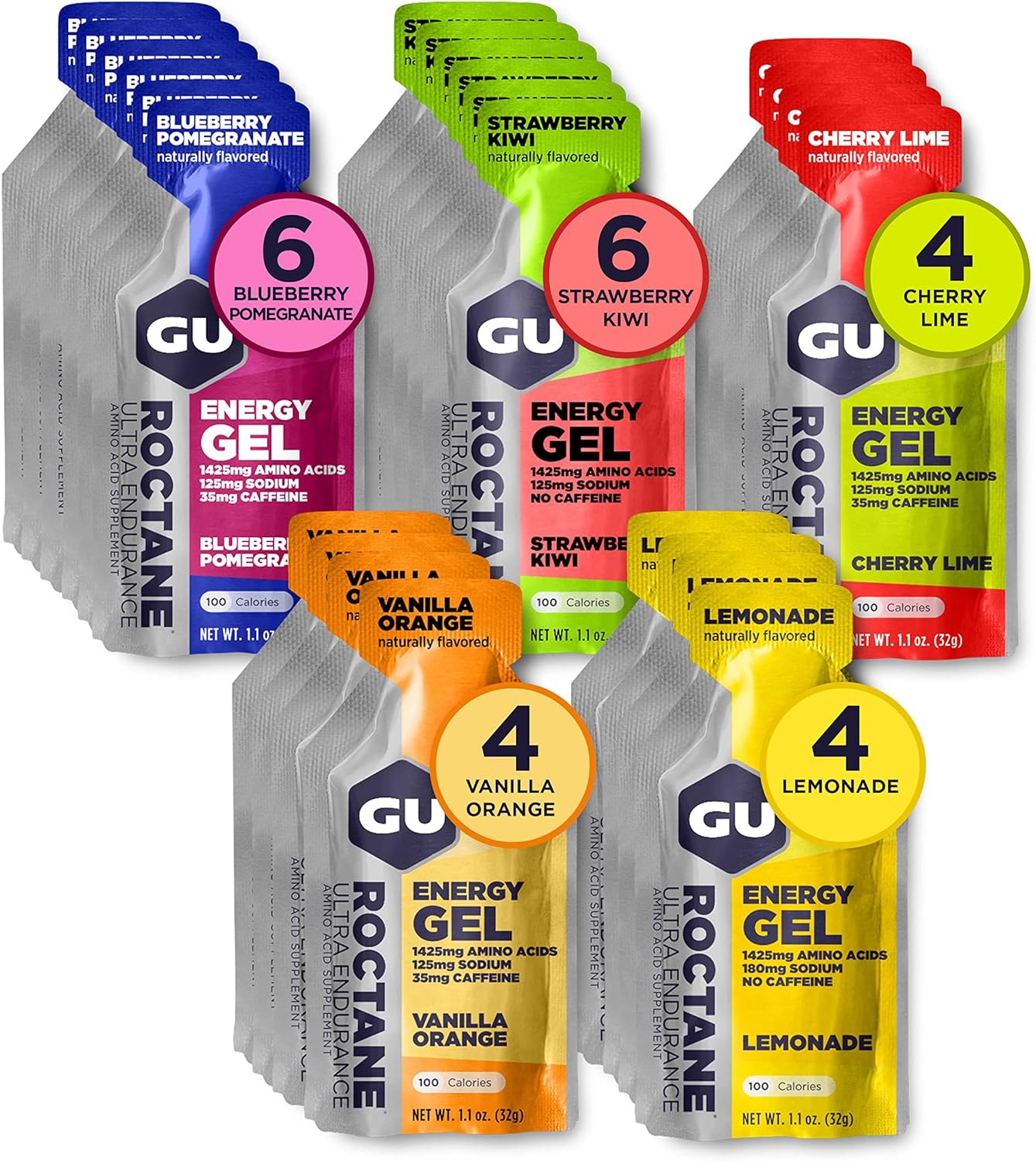 GU Roctane Energy Gel Variety Pack with FREE Roctane Capsules & Hydration Tabs -