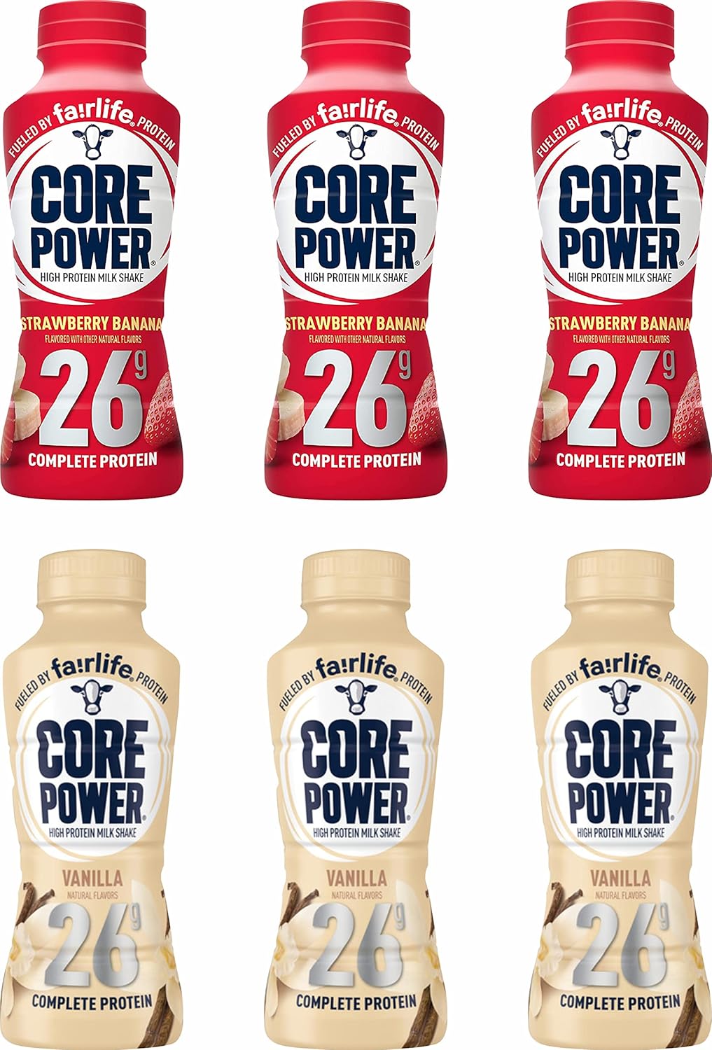 Fairlife Core Power High Protein Milk Shake, Natural Flavor Ready to Drink Protein Shake, The best Strawberry Protein Shakes, 14 fl oz , 26gm (Strawberry Banana/ Vanilla flavor, Pack of 6 Bottles)