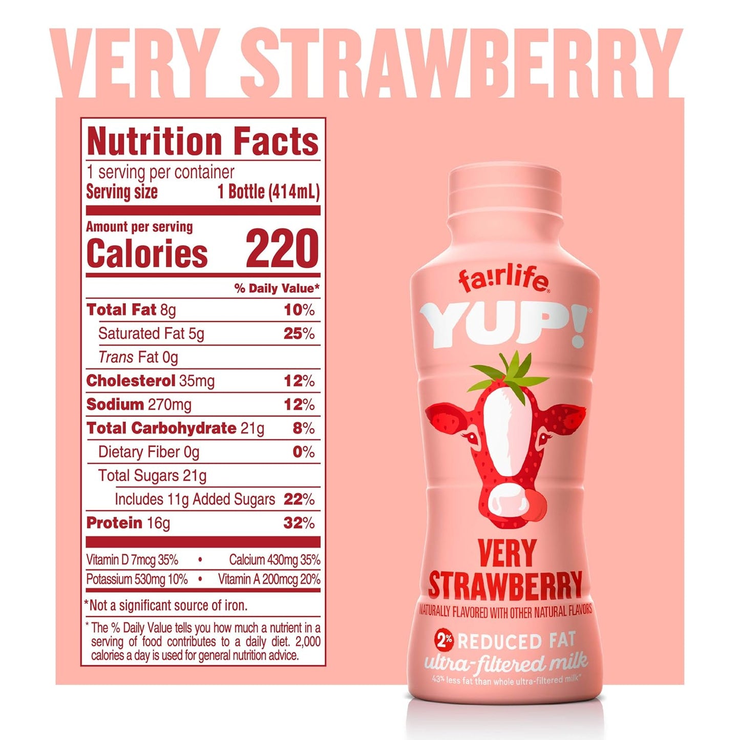 fairlife YUP! Low Fat, Ultra-Filtered Milk, Very Strawberry Flavor, All Natural Flavors (Packaging May Vary), 14 Fl Oz (Pac-k of 12)