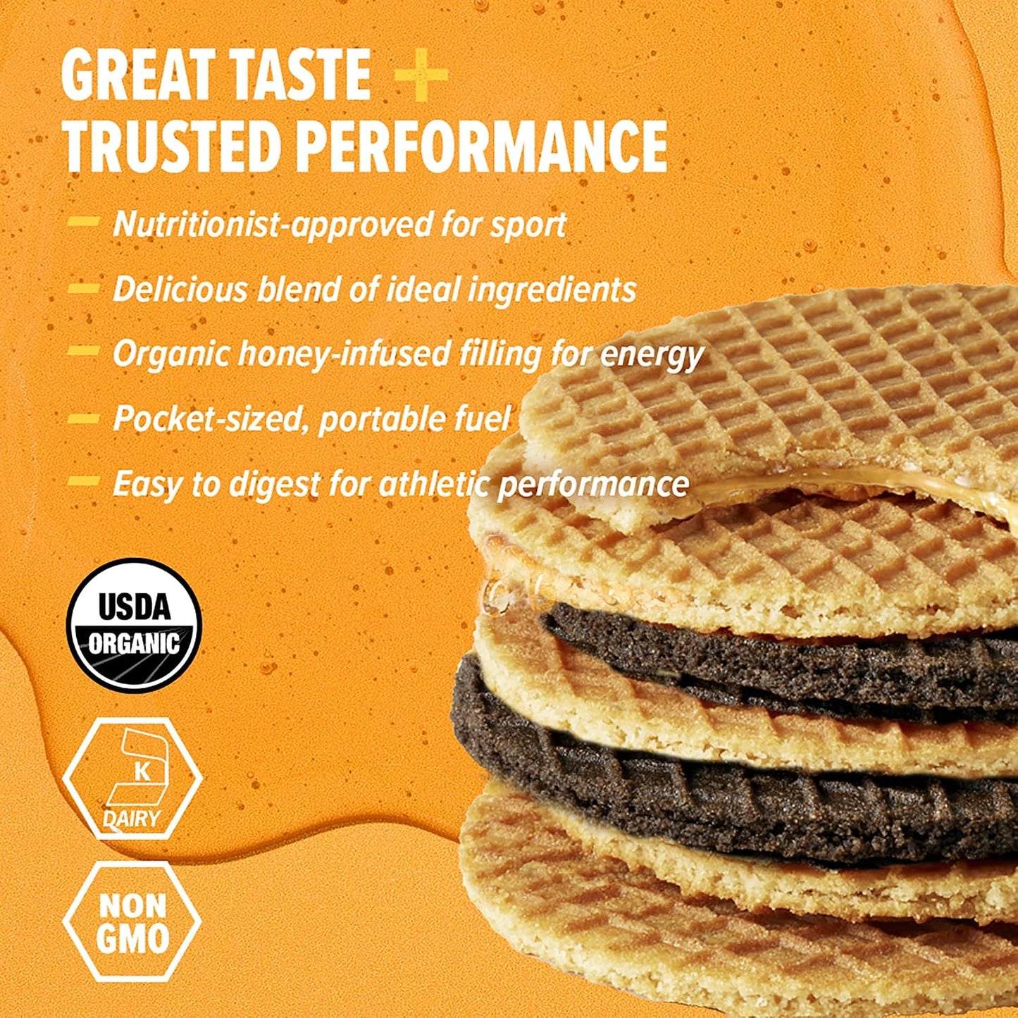Honey Stinger Organic Peanut Butter Energy Waffle Variety Pack of 18, 6 Pack Each of Peanut Butter, PB Chocolate and PB Strawberry, Nutritious Stroopwafel Snack for Exercise, Endurance and Performance